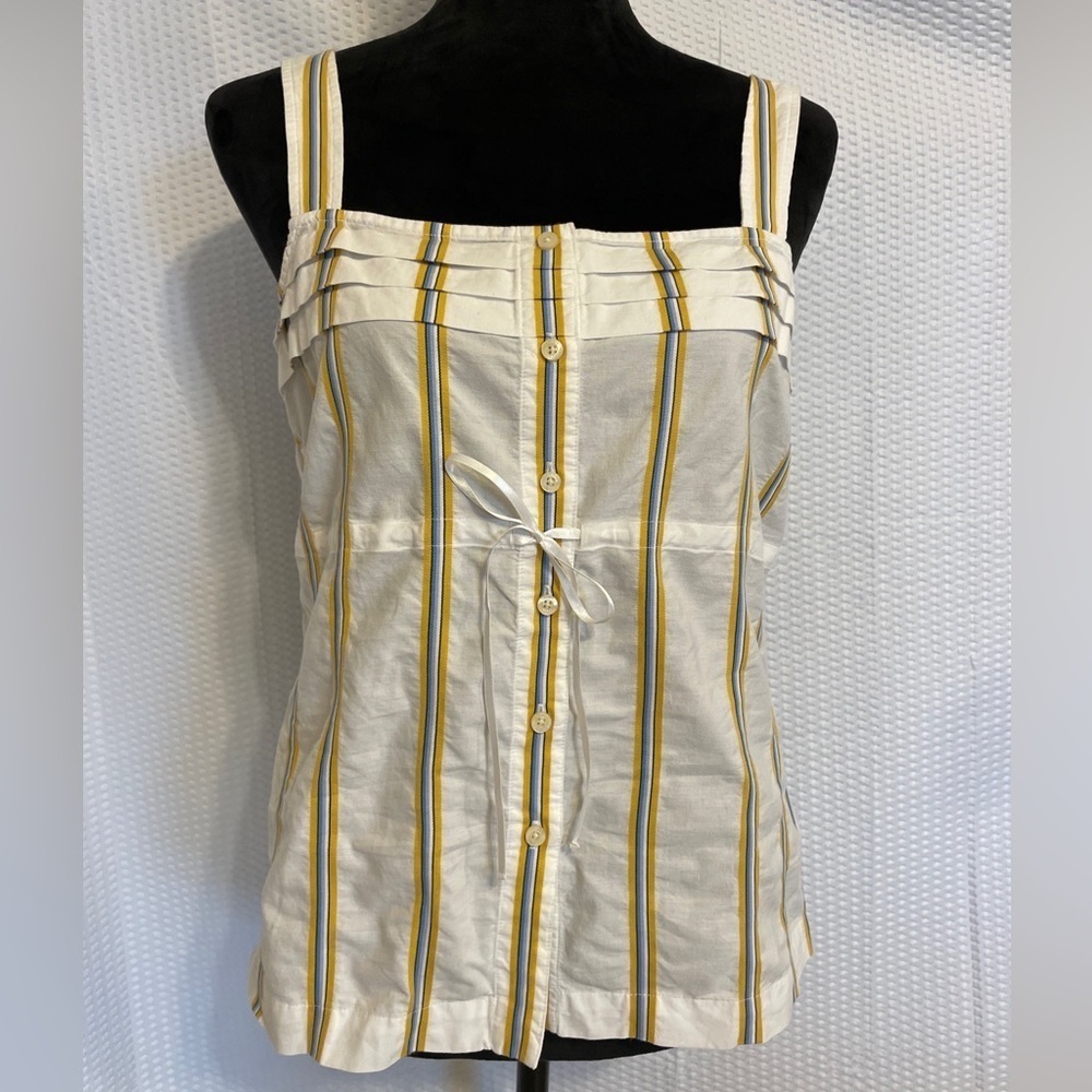 Tommy Hilfiger White Stripes Preppy Button Down Tank Top Size Medium